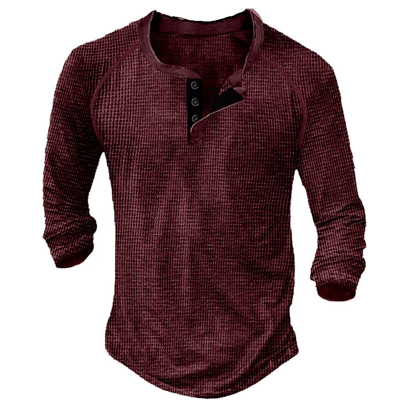 Men's Plain  Basic Long Sleeve Henley Shirt