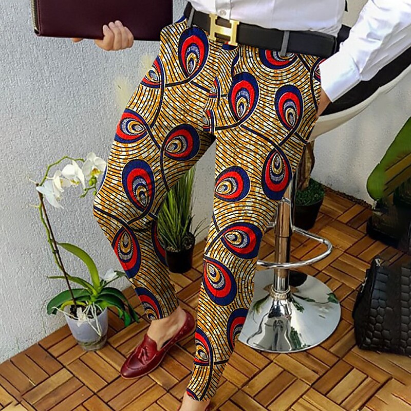 Men's Chinos   Pocket Straight Leg Print Color Block Lattice Graphic Prints  Jogger Pants