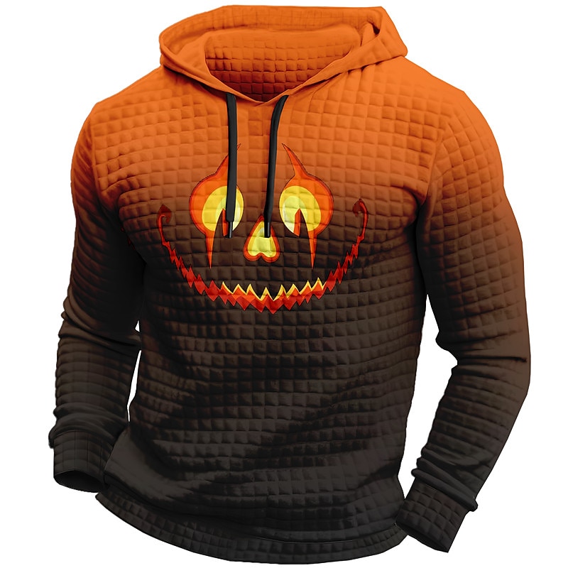 Men's Pullover Daily Classic Casual Pumpkin Graphic Prints Hoodies Waffle Hoodie Black Yellow Orange Long Sleeve Designer Halloween Holiday Going out Hooded 3D Print Print Spring &  Fall