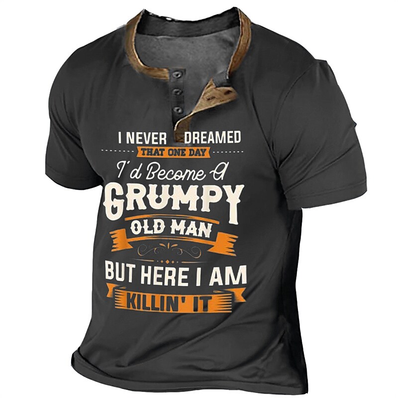 Men's Graphic Letter  3D Print Outdoor Casual  Button-Down Short Sleeve Henley Shirt