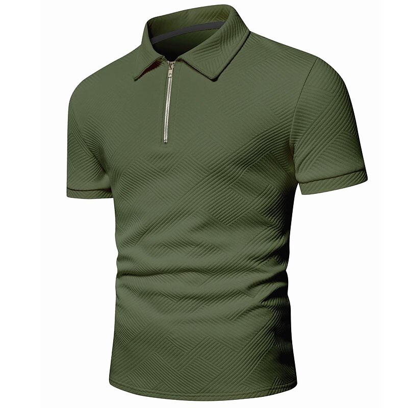 Men's Outdoor Golf Street Casual Breathable Comfortable Light Plain Zip Short Sleeve Polo Shirt