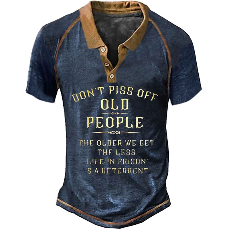 Men's Polo Shirt Golf Shirt Letter Graphic Prints Turndown Black Blue 