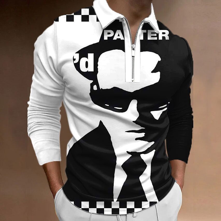 Men's Plaid Abstract Graphic Prints 3D Print Long Sleeve Polo T-shirt