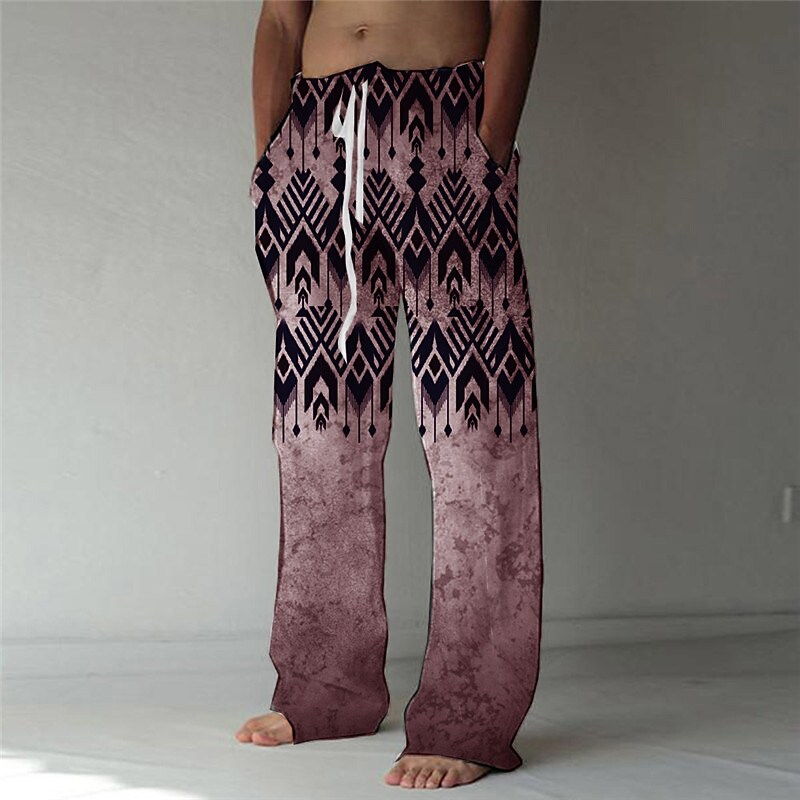 Men's  Elastic Drawstring Color Block Graphic Prints  Casual Trousers