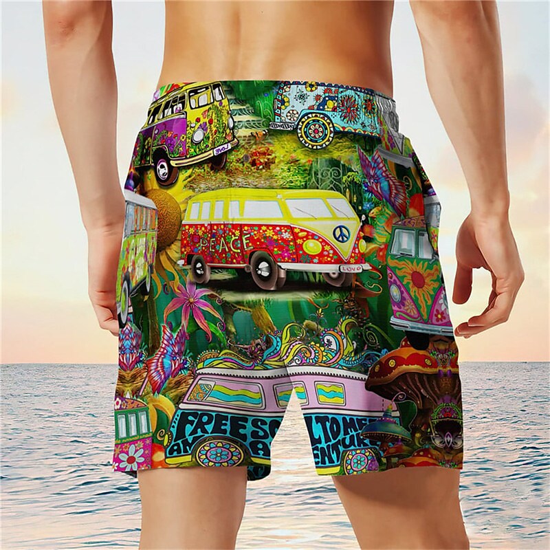 Men's  Hippie Bus Graphic Prints Quick Dry  Swim Shorts