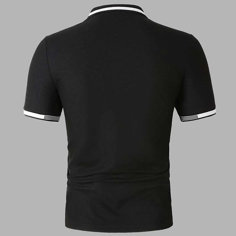 Men's Casual Classic  Fashion Basic Color Block Button Short Sleeve Polo Shirt 