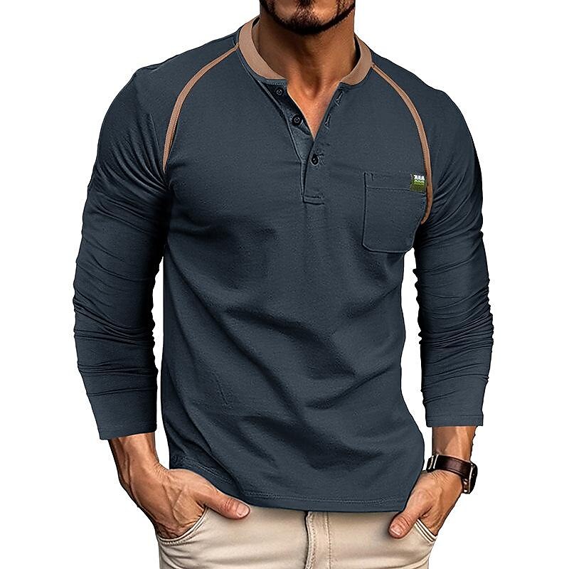 2023 Men's Long-Sleeved Henley Shirt