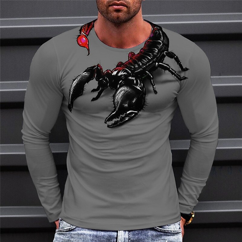 Men's T shirt Tee Animal Graphic Prints Scorpion Crew Neck Black Gray White 3D Print Outdoor Street Long Sleeve Print Clothing Apparel Basic Sports Designer Casual