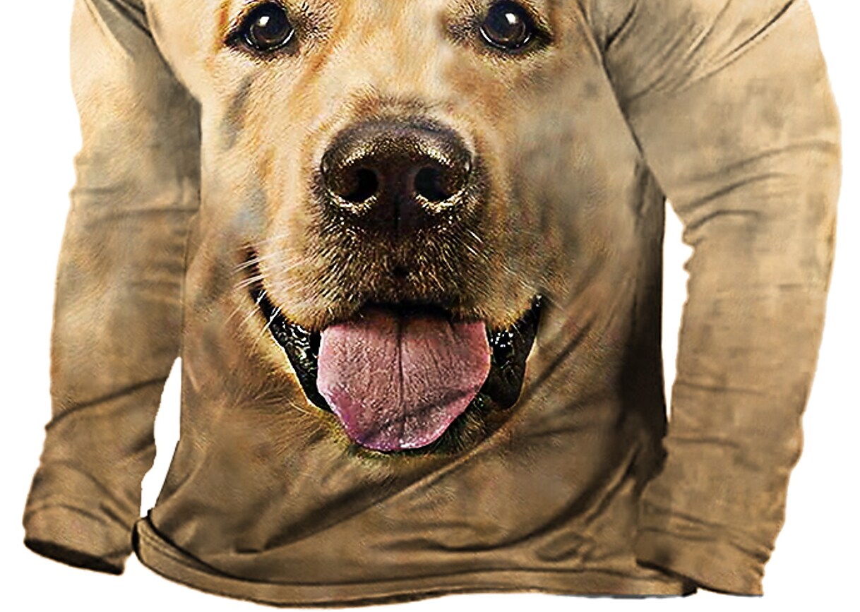 Men's Long Sleeve Zipper Dog Print Fun Top