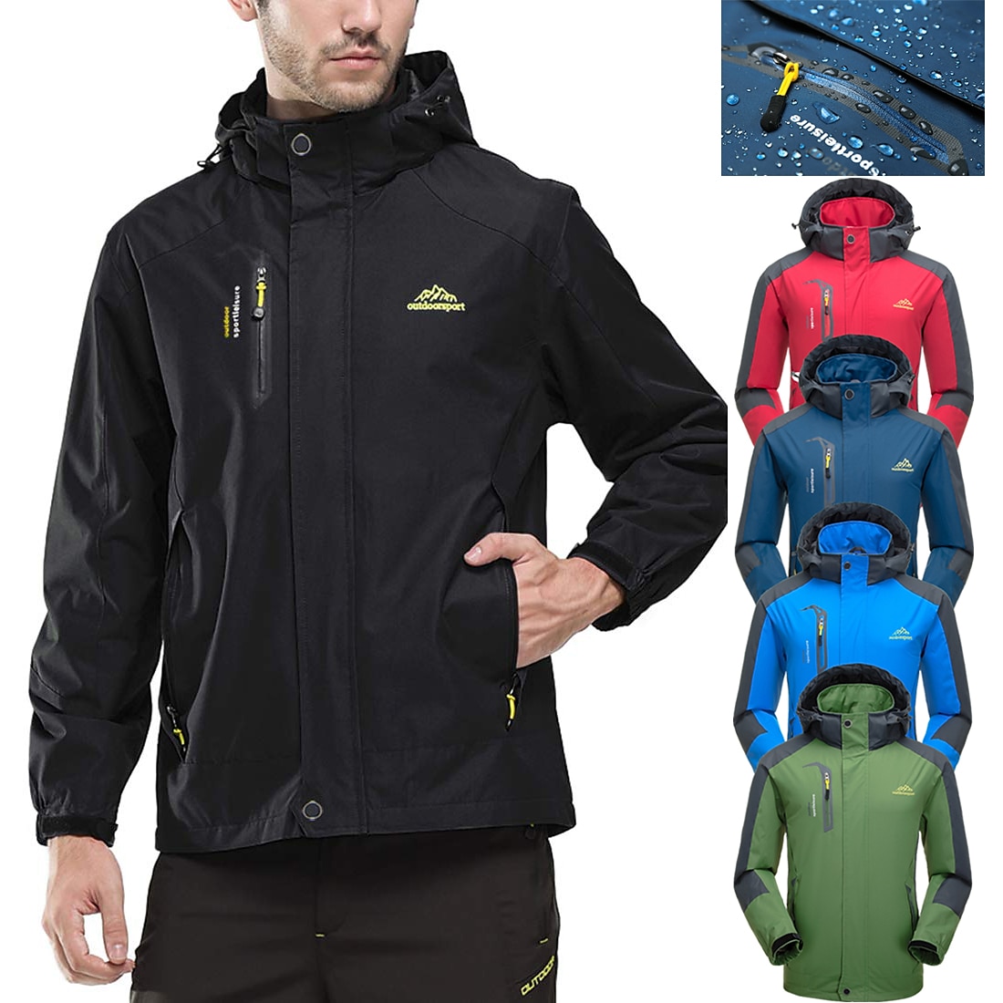 Men waterproof rain jacket gorpcore windproof raincoat sportswear outdoor hiking traveling cycling detachable hooded trench coat softshell running jackets lightweight thermal warm winter jacket