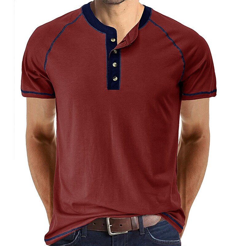 Men's Plain  Short Sleeves Henley Shirt