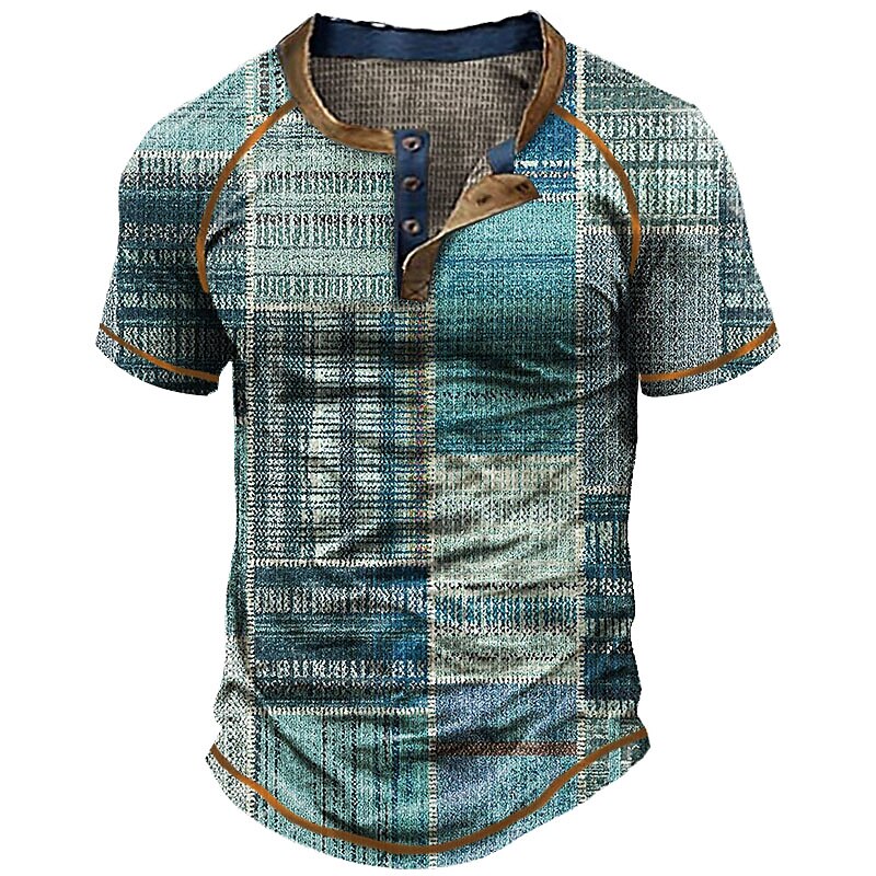 Men's Outdoor Street Casual Daily Breathable Comfortable Light Short Sleeve Print Henley Shirt