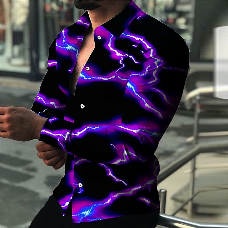 Men's Outdoor Casual Street Fashion Breathable Comfortable Light Print Long Sleeve Shirt