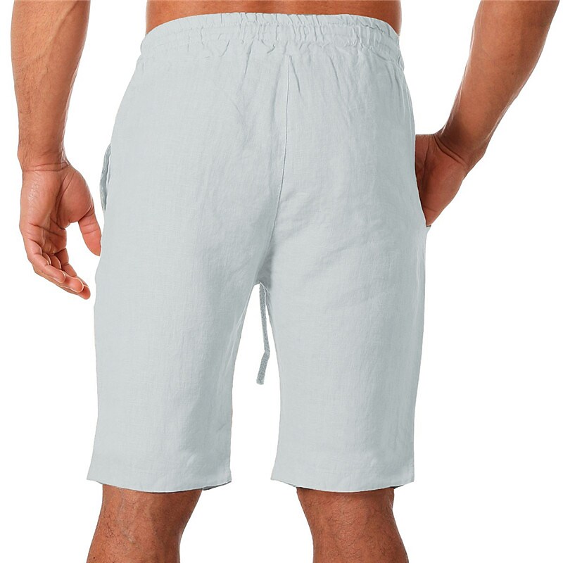 Men's Side Pockets Drawstring Moisture Wicking Yoga Fitness Gym  Loose Linen Shorts 