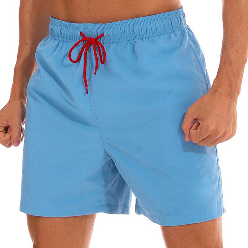 Men's Sport Runing Swimming Pockets Drawstring Breathable Solid Color Shorts 