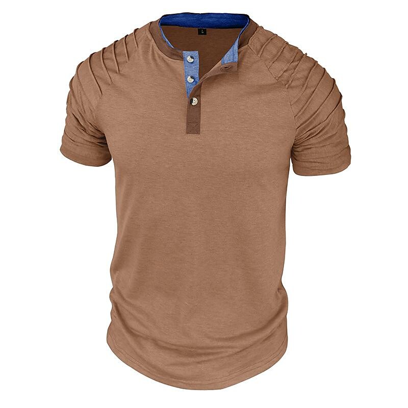 2023 Men's Color Matching Short Sleeved Henley Shirt