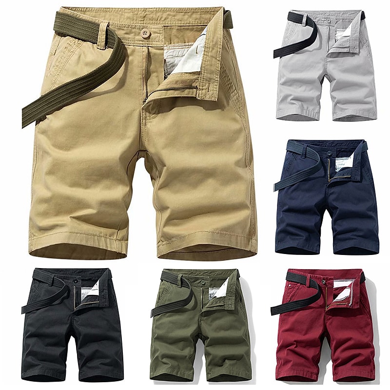 Men's Chino  Pocket Plain Comfort Breathable Knee Length Outdoor Cargo Shorts