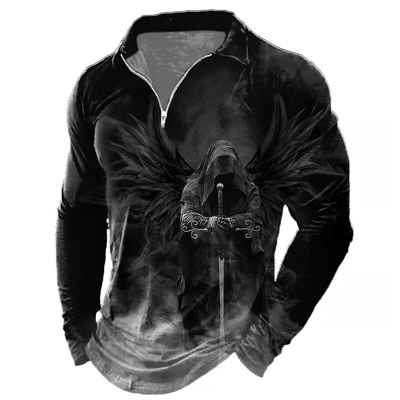 Men's Graphic Prints Outdoor Zipper Print Long Sleeve Polo Shirt