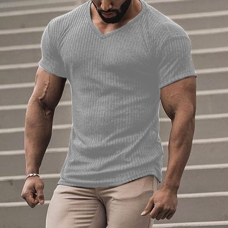 Men's Plain V Neck Short Sleeves T-shirt