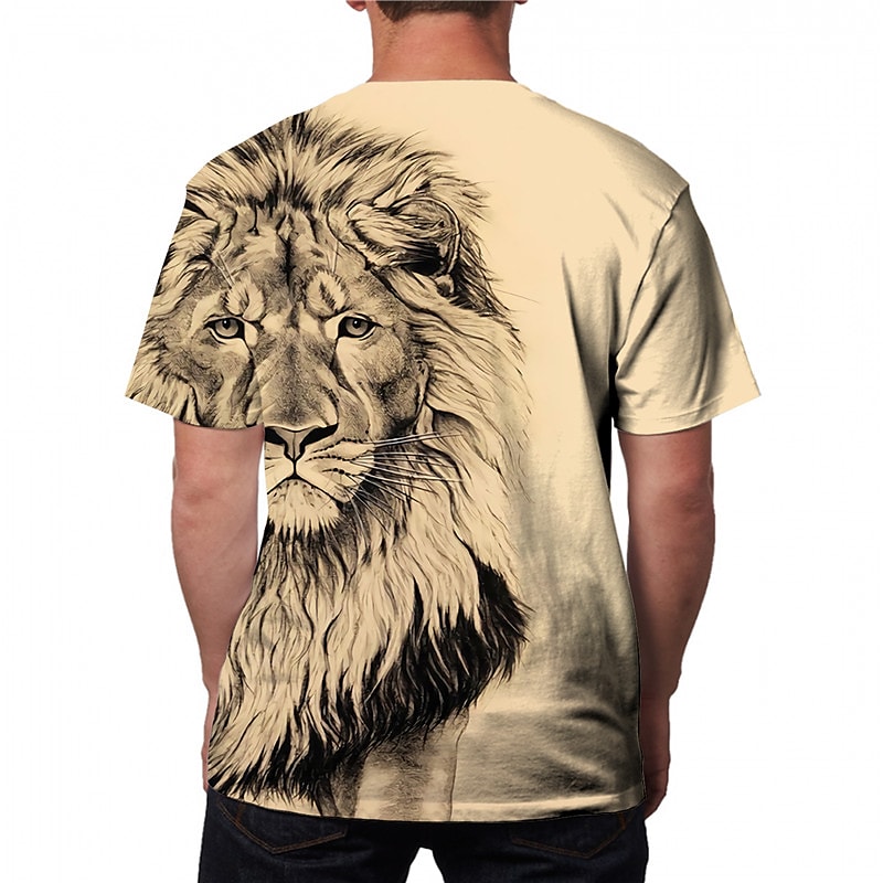 Men's Unisex T shirt Tee Lion Graphic Prints Crew Neck Khaki 3D Print Plus Size Daily Holiday Short Sleeve Print Clothing Apparel Designer Plus Size Casual Big and Tall / Summer / Summer