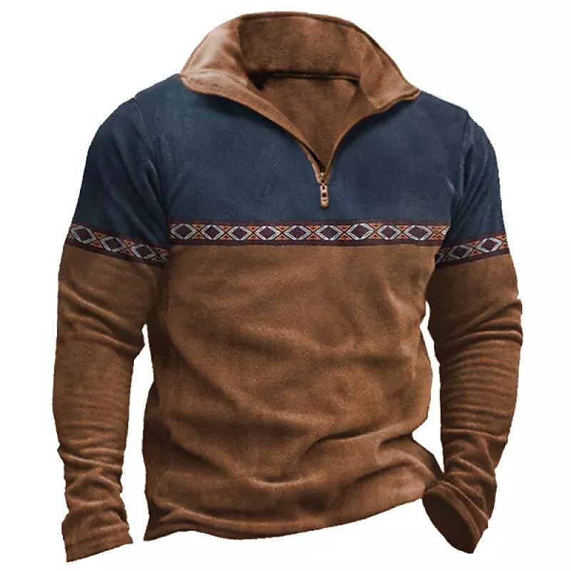 Men's Zip Up Sweatshirt Pullover Green Black Brown Navy Blue Coffee Half Zip Color Block Graphic Prints Zipper Print Daily Sports 3D Print Basic Designer Casual Spring &  Fall Clothing Apparel Hoodies