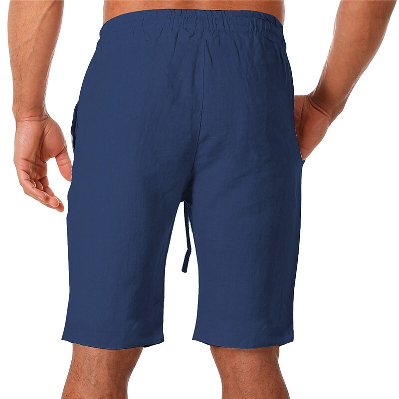 Men's Side Pockets Drawstring Moisture Wicking Yoga Fitness Gym  Loose Linen Shorts 