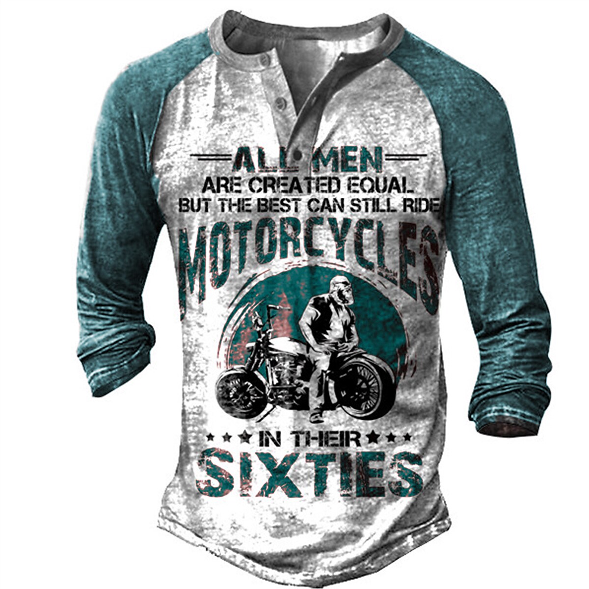 Men's Vintage Motorcycle Print Comfortable Breathable Cotton Henley Sh