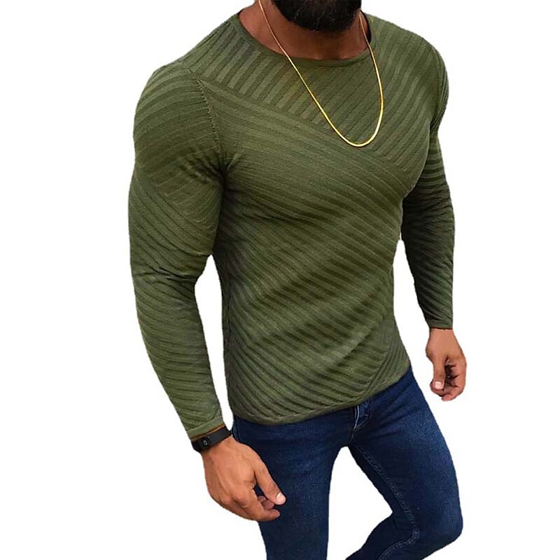 Men's Sweater Pullover Ribbed Knit Cropped Knitted Solid Color Crew Ne