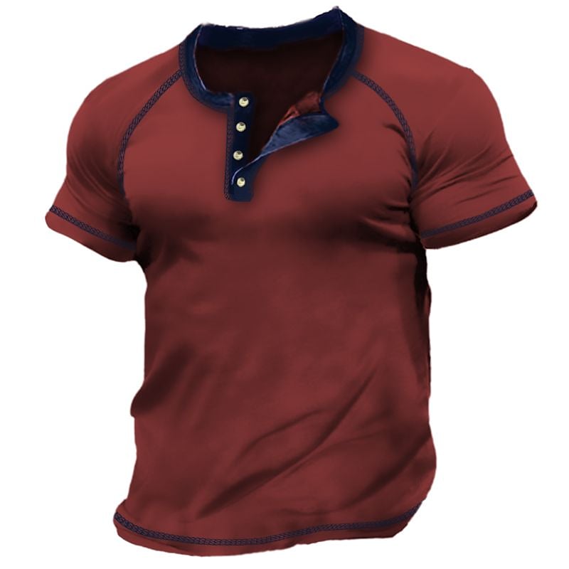Men's Plain Raglan Short Sleeves  Henley Shirt