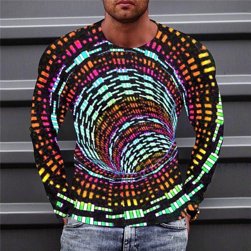 Men's T shirt Tee Graphic Prints Technology Crew Neck Green Black Blue Pink Yellow 3D Print Outdoor Street Long Sleeve Print Clothing Apparel Basic Sports Designer Casual