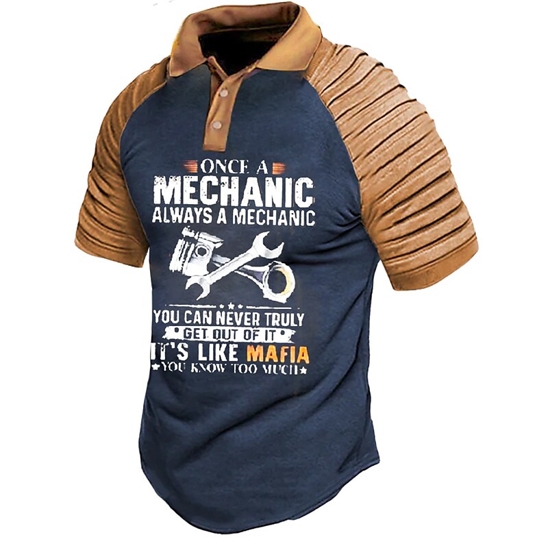 Men's Button Up Letter Graphic Prints  Short Sleeve  Polo Shirt 
