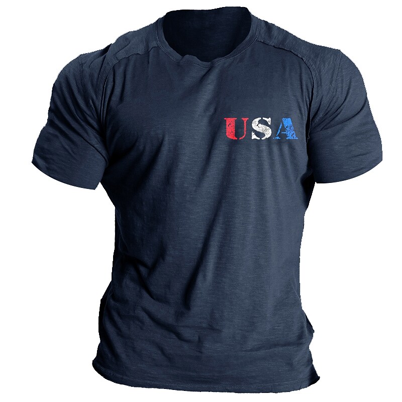 Men's USA Prints Crew Neck Black  T-shirt 