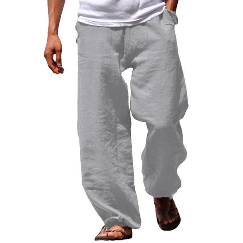 Men's Linen Pants Trousers Chinos Elastic Drawstring Design Fashion Streetwear Casual Daily Cotton And Linen Breathable Soft Outdoor Solid Color Black White Light Green S M L