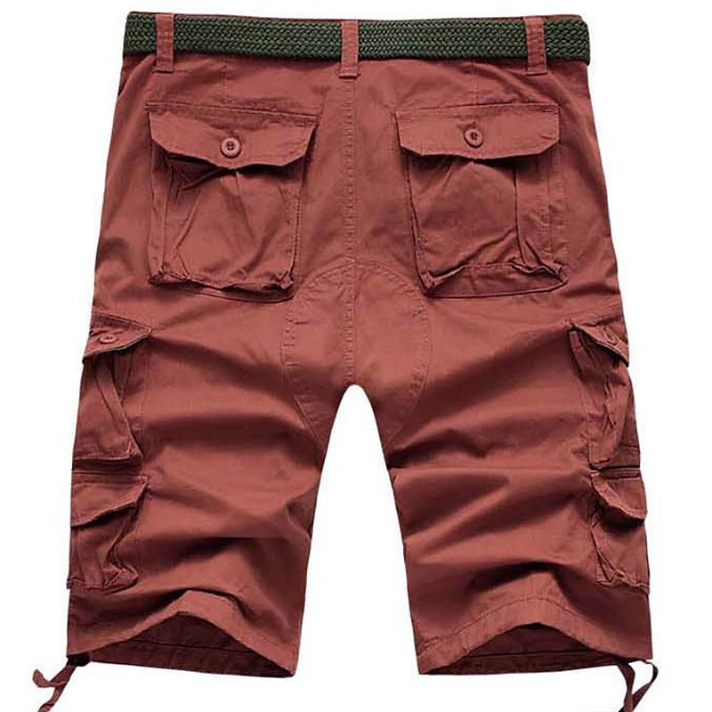 Men's  Leg Drawstring Multi Pocket Plain Comfort Outdoor Cargo Shorts 