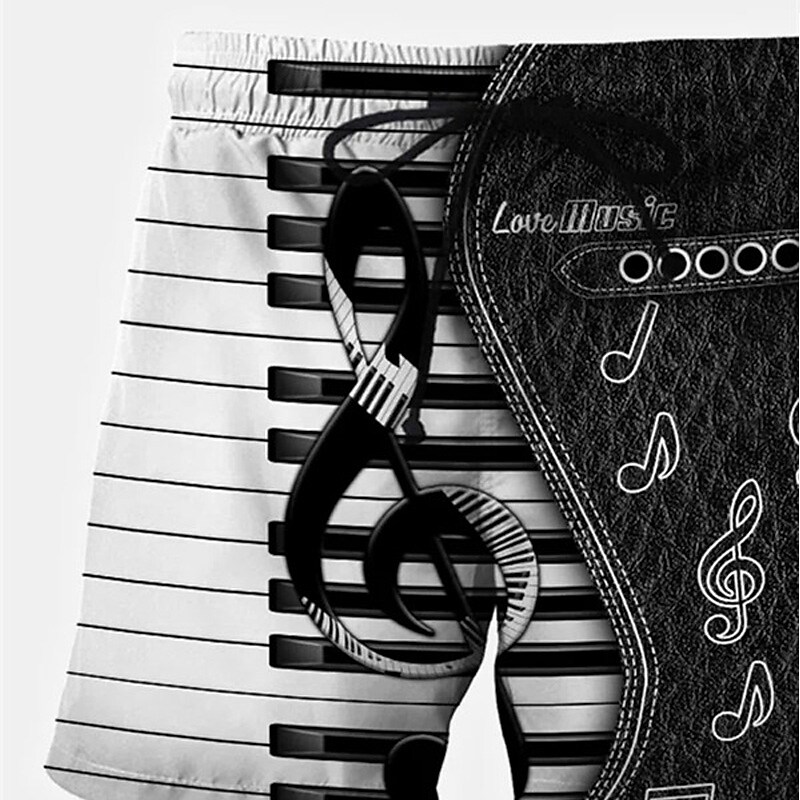 Men's Musical Instrument Note   Drawstring with Mesh lining Elastic Waist Beach  Shorts
