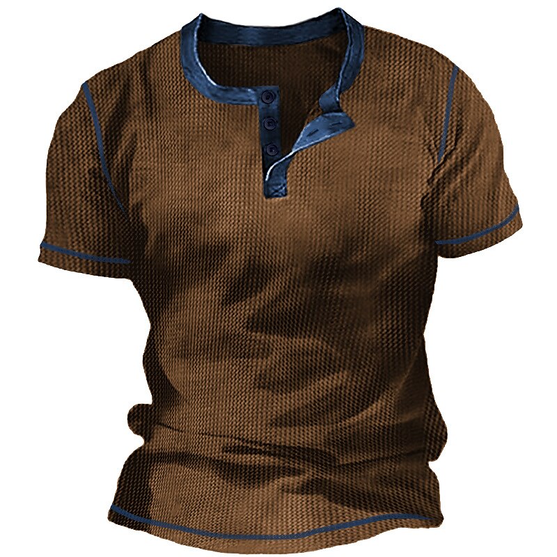 Men's Waffle Outdoor Casual Cozy Breathable Lightweight Print Short Sleeve Henley