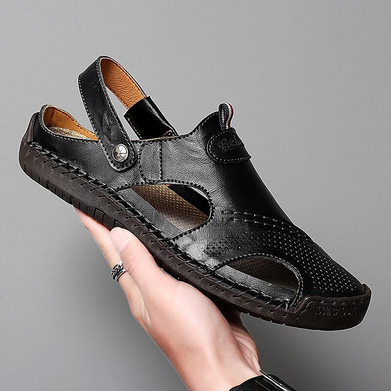 Men's Sandals Comfort Shoes Slingback Sandals Casual Outdoor Daily Upstream Shoes Cowhide Breathable Waterproof Non-slipping Light Brown Dark Brown Black Summer