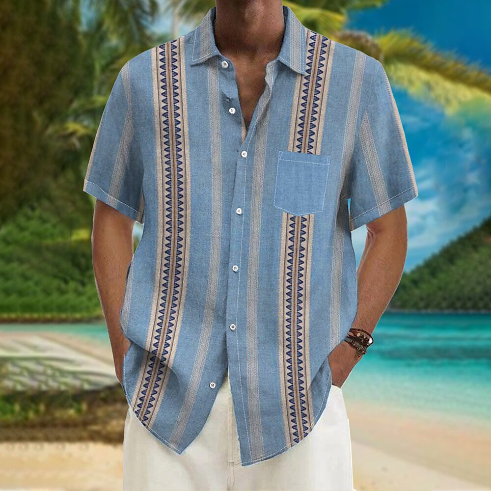 Men's Shirt Summer Hawaiian Shirt Coconut Tree Graphic Prints Turndown Yellow Blue Dark Blue Gray+Blue Blue+Blue Outdoor Street Short Sleeves Print Clothing Apparel Fashion Streetwear Designer Soft