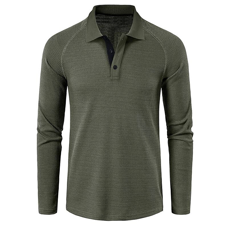 2023 Men's Long-Sleeved Waffle Polo Shirt