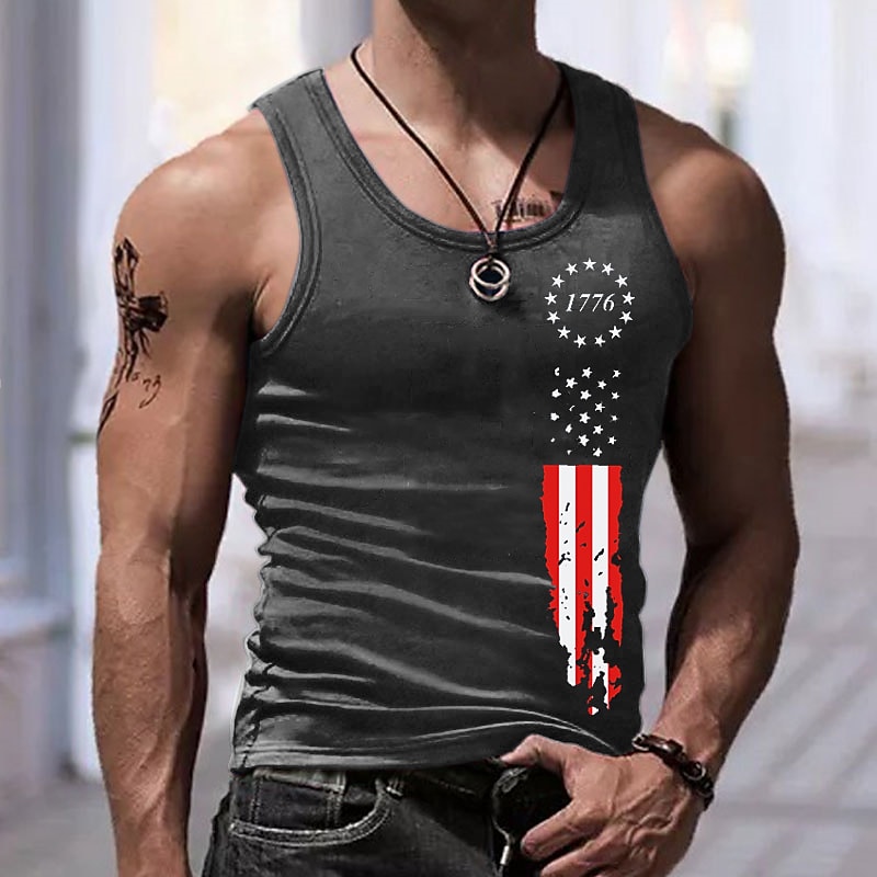 Men's  Letter Crew Neck Sleeveless Casual Undershirt