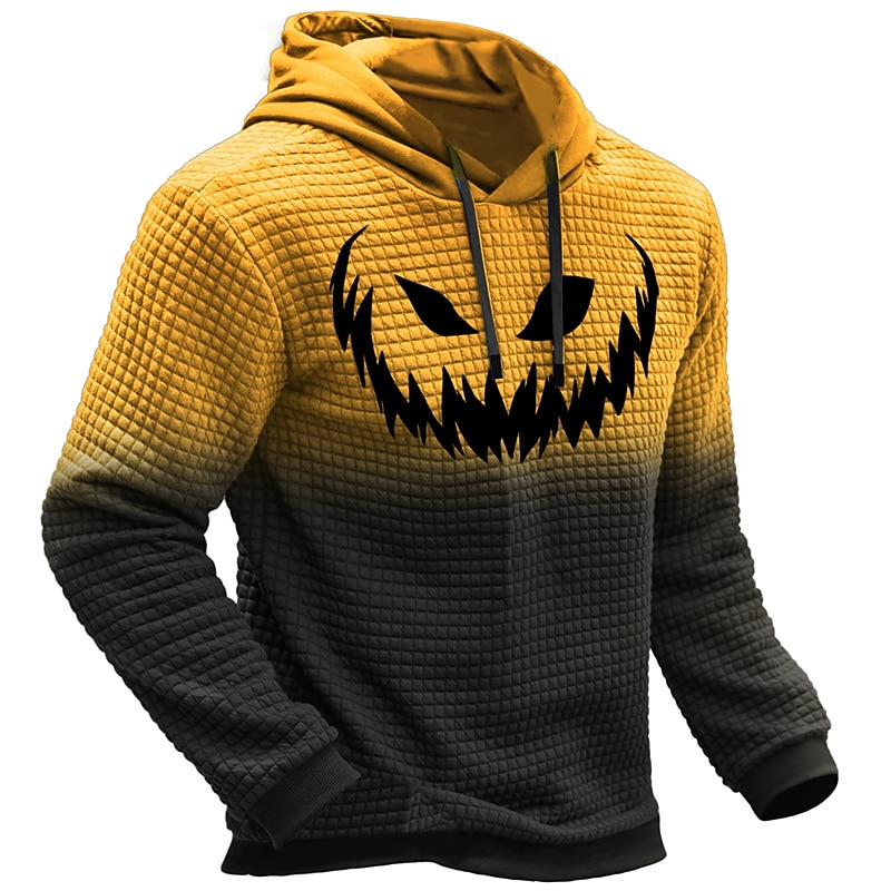 Men's Pullover Daily Classic Casual Pumpkin Graphic Prints Hoodies Waffle Hoodie Black Yellow Orange Long Sleeve Designer Halloween Holiday Going out Hooded 3D Print Print Spring &  Fall