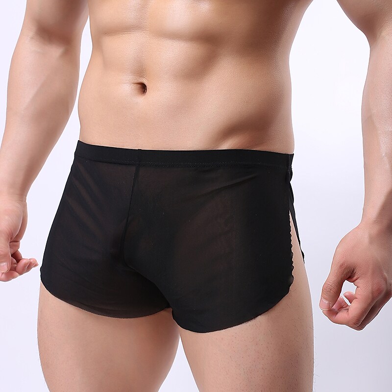 Men's Mesh Sexy Pure Color Stretchy Low   Boxers Underwear 