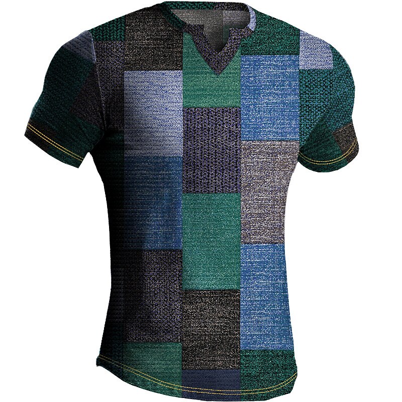 Men's Waffle  Plaid / Check Graphic Prints V Neck Short Sleeve T-Shirt