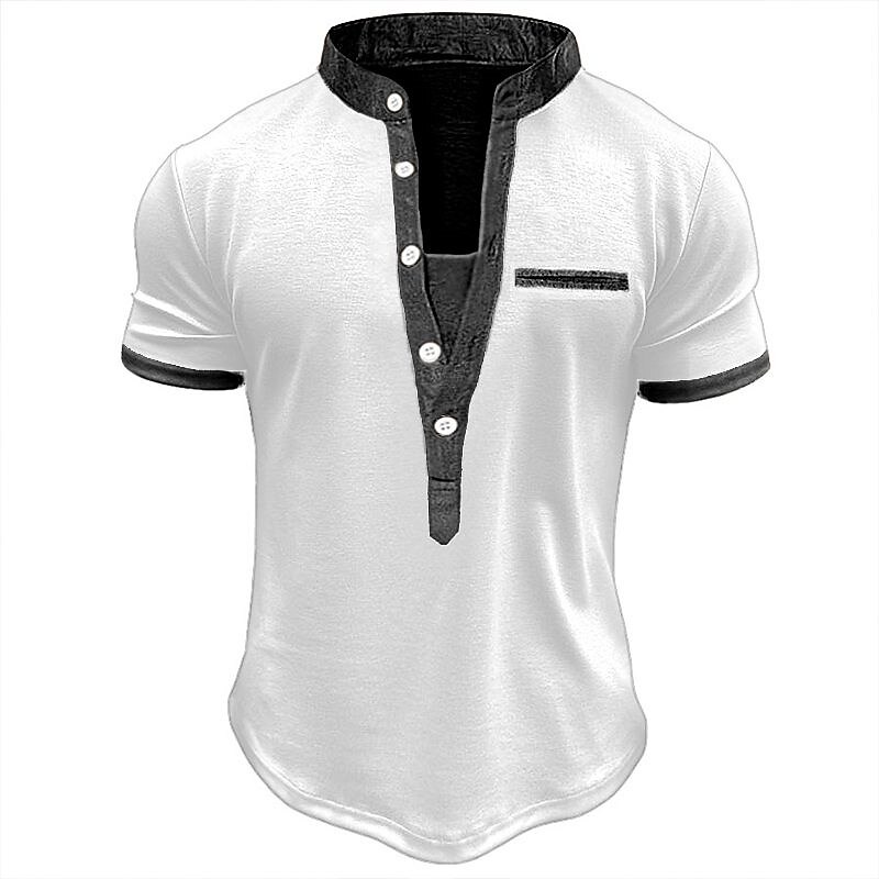 Men's Color Block Basic Short Sleeves Henley Shirt