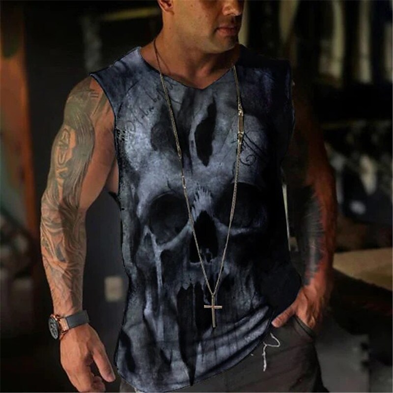Men's Skulls Crew Neck Vest Top Sleeveless T-Shirt