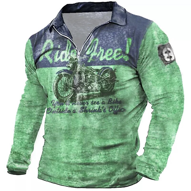 Men's Outdoor Casual Vintage Street Comfortable Wear Resistant Breathable Letter Print Lapel Long Sleeve Polo Shirt