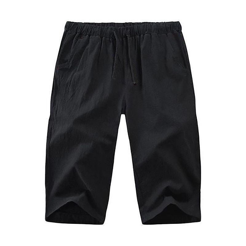 Men's Summer Capri Drawstring Elastic Waist Plain Comfort Outdoor Daily Linen Shorts 
