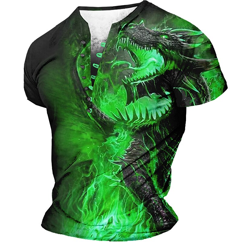 Men's Outdoor Street Sports Fashion Comfortable Breathable 3D Print Short Sleeve Henley Shirt