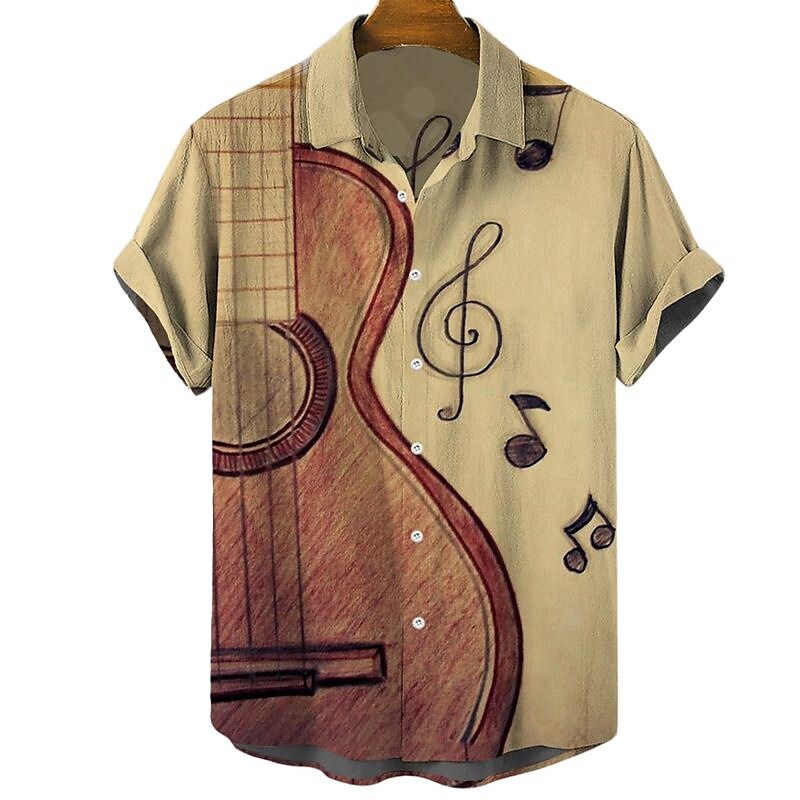 Men's Music Guitar Turndown  Button-Down  Short Sleeves Hawaiian Shirt