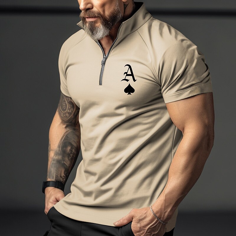 Men's Outdoor Street Golf Fashion Comfortable Breathable Print Zipped Short Sleeve Polo Shirt